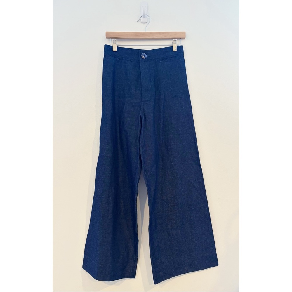 SBJ Austin || Angela Pant High Rise Wide Leg Chambray Trouser Jean Navy‎ 2